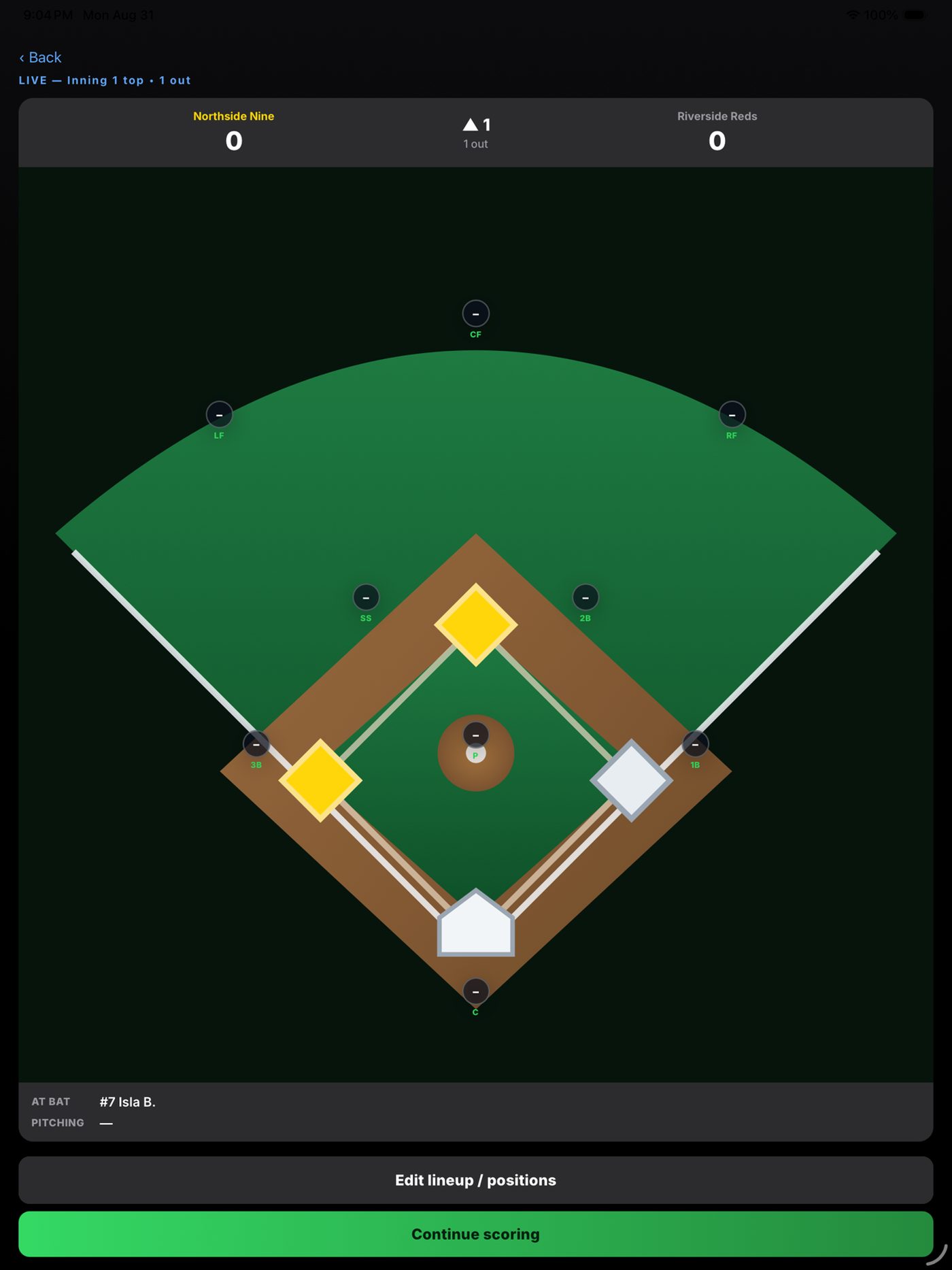 LL Stats Pro live gamecast on iPad