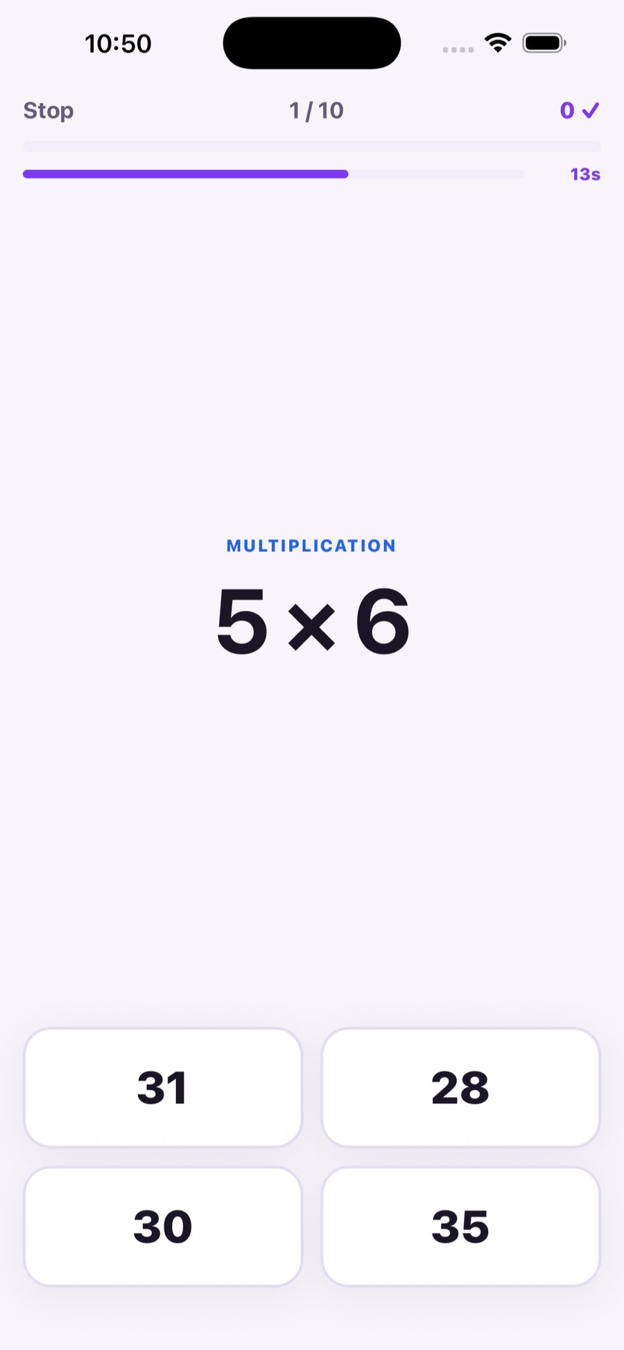 Timed math facts drill