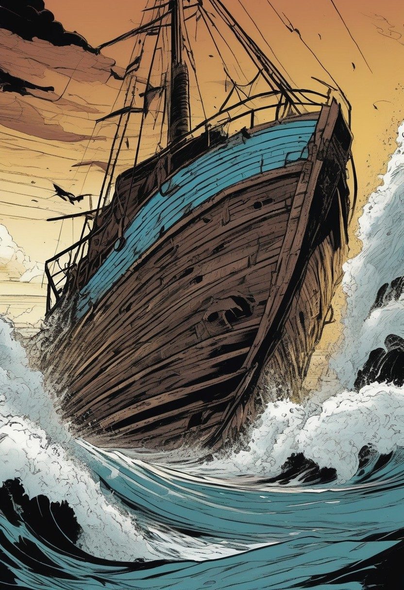 Shipwreck, Acts 27:39–44, comic art